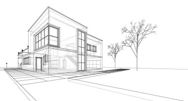 modern küçük mimari çizimi 3d illüstrasyon