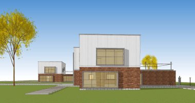 modern küçük mimari çizimi 3d illüstrasyon