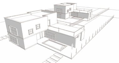 modern küçük mimari çizimi 3d illüstrasyon