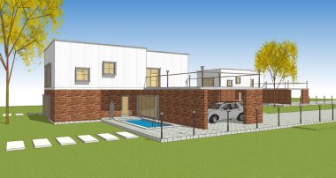 modern küçük mimari çizimi 3d illüstrasyon