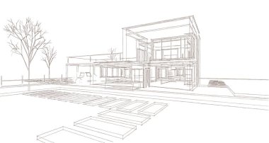 modern küçük mimari çizimi 3d illüstrasyon