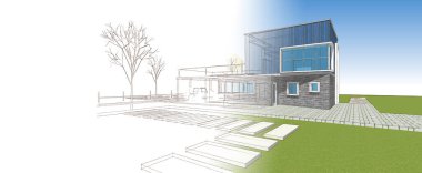 modern küçük mimari çizimi 3d illüstrasyon