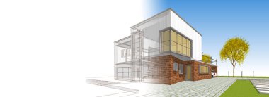 modern küçük mimari çizimi 3d illüstrasyon