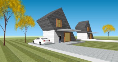 Küçük modern ev 3D illüstrasyon