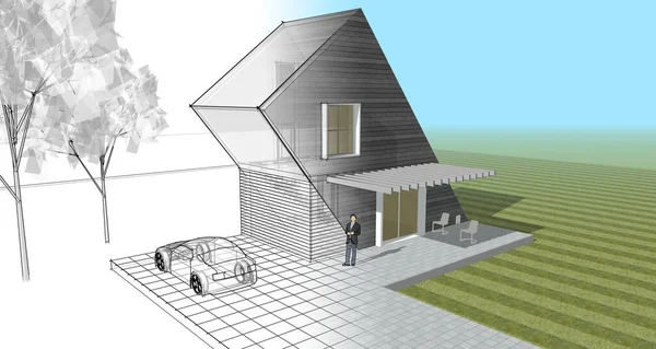 small modern house 3d illustration