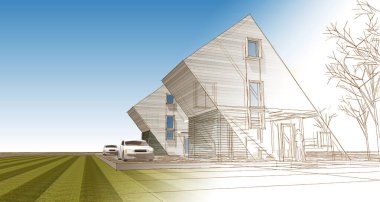 modern house concept 3d illustration