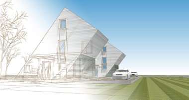 modern house concept 3d illustration