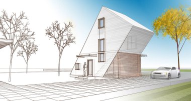 modern house concept 3d illustration