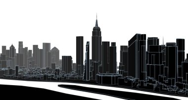 Modern şehir panoraması 3D illüstrasyon