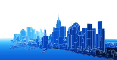 Modern şehir panoraması 3D illüstrasyon