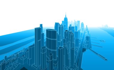 Modern şehir panoraması 3D illüstrasyon