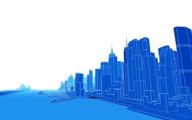 Modern şehir panoraması 3D illüstrasyon