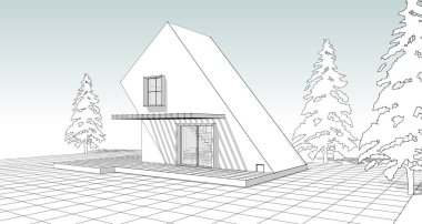 ev mimarisi çizimi 3d illüstrasyon