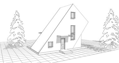 ev mimarisi çizimi 3d illüstrasyon