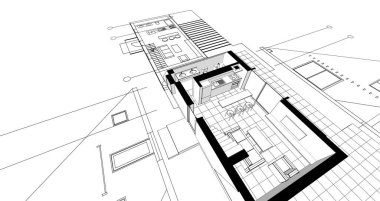 ev mimarisi çizimi 3d illüstrasyon