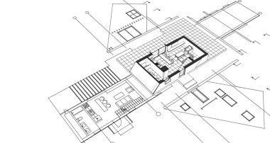 ev mimarisi çizimi 3d illüstrasyon