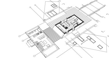 ev mimarisi çizimi 3d illüstrasyon