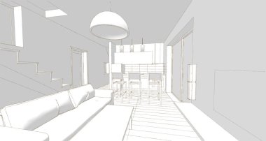 ev mimarisi çizimi 3d illüstrasyon