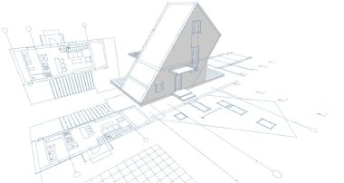 ev mimarisi çizimi 3d illüstrasyon