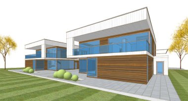 ev mimarisi çizimi 3d illüstrasyon