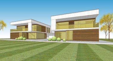 ev mimarisi çizimi 3d illüstrasyon