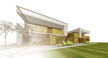 ev mimarisi çizimi 3d illüstrasyon