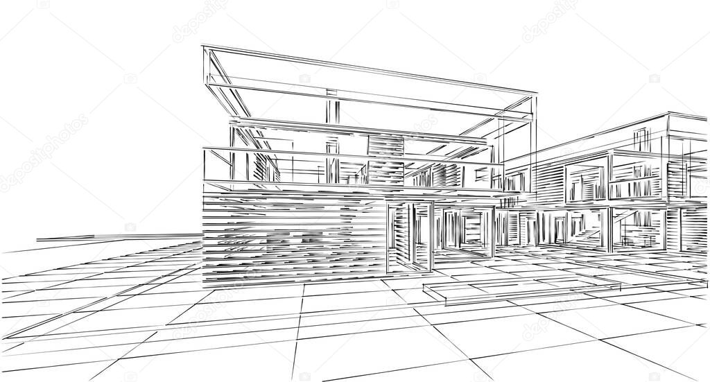 architecture house concept 3d rendering