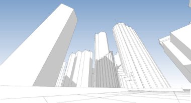 modern şehir çizimi soyut mimari 3D görüntüleme