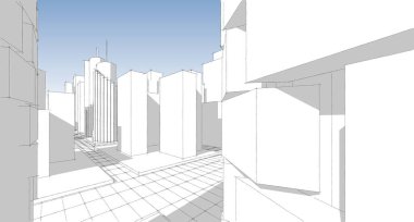 modern şehir çizimi soyut mimari 3D görüntüleme