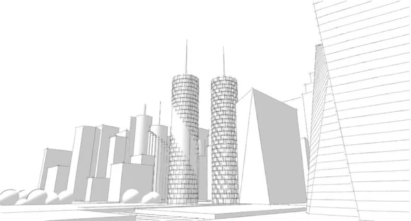 Современный Городской Эскиз Абстрактной Архитектуры Рендеринг — стоковое фото