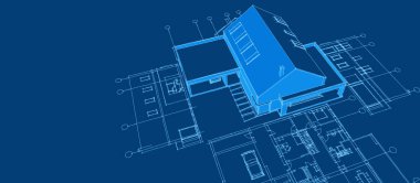 Modern ev mimari projesi çizimi 3D illüstrasyon