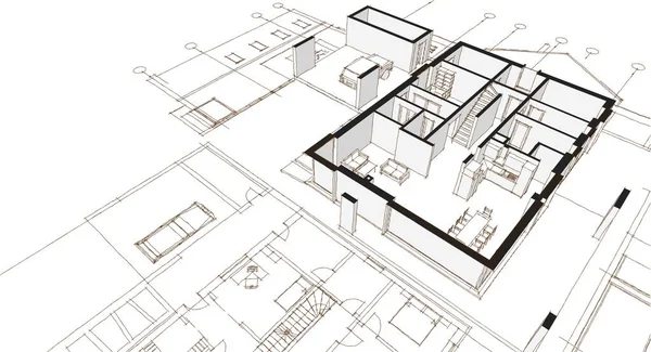 Maison Moderne Projet Architectural Croquis Illustration — Photo