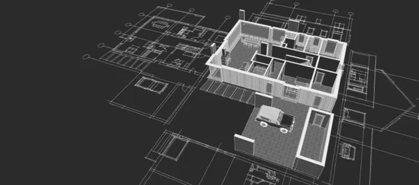 Casa Moderna Projeto Arquitetônico Esboço Ilustração — Fotografia de Stock