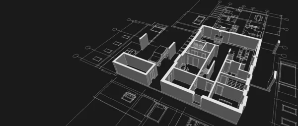 現代住宅建築プロジェクトスケッチ3Dイラスト — ストック写真