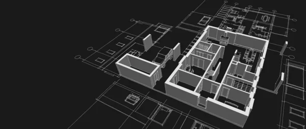 Casa Moderna Projeto Arquitetônico Esboço Ilustração — Fotografia de Stock