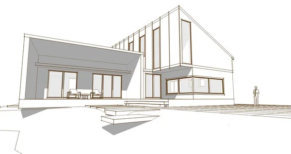 Sketch Modern House Rendering — Stock fotografie