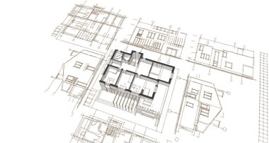 ev mimarisi projesi çizimi 3d illüstrasyon