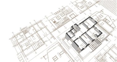 ev mimarisi projesi çizimi 3d illüstrasyon