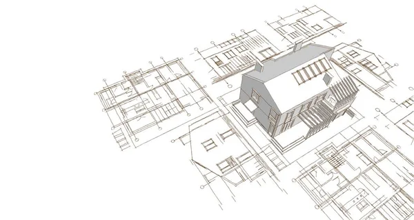 Hus Arkitektur Projekt Skiss Illustration — Stockfoto