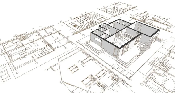 Casa Proyecto Arquitectónico Boceto Ilustración —  Fotos de Stock