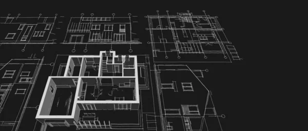 Dům Architektonický Projekt Skica Ilustrace — Stock fotografie