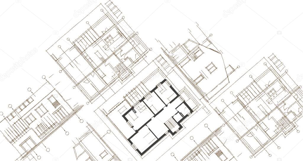 house architectural project sketch 3d illustration