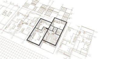 ev planı mimari taslak 3D illüstrasyon