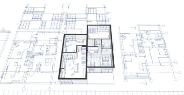 ev planı mimari taslak 3D illüstrasyon