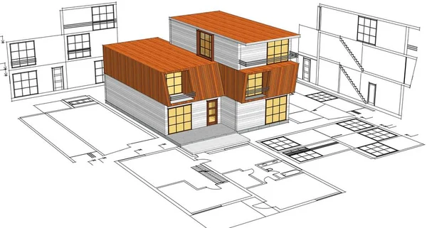 House Architectural Sketch Rendering — Stock Photo, Image