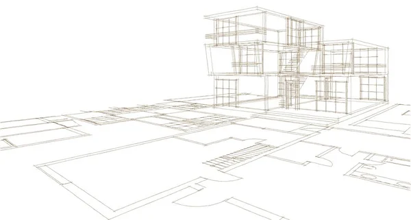 House Architectural Sketch Rendering — Stock Photo, Image