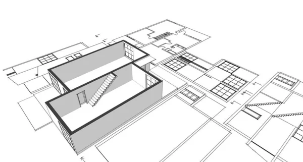 Casa Dibujo Arquitectónico Renderizado —  Fotos de Stock