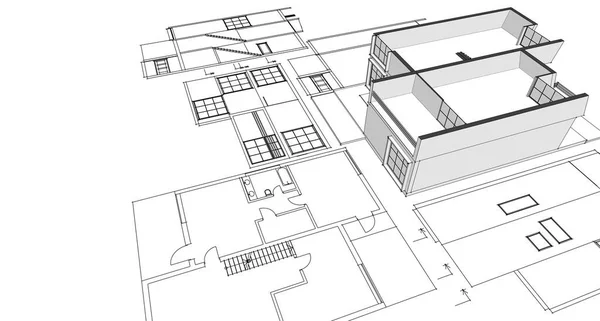 Haus Architektonische Skizze Rendering — Stockfoto
