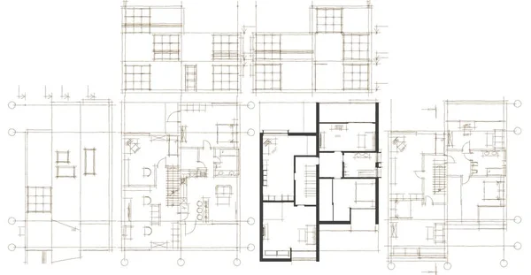 Dům Plán Fasády Architektonický Náčrt Ilustrace — Stock fotografie