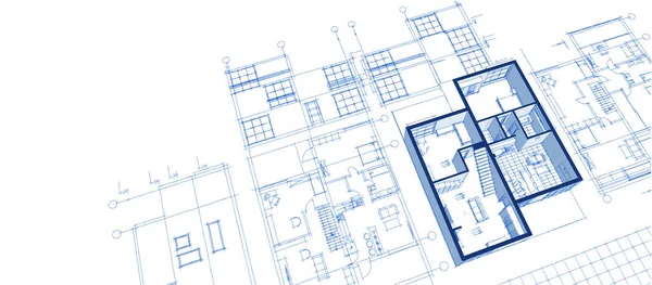 Dom Plan Fasady Architektoniczny Szkic Ilustracja — Zdjęcie stockowe